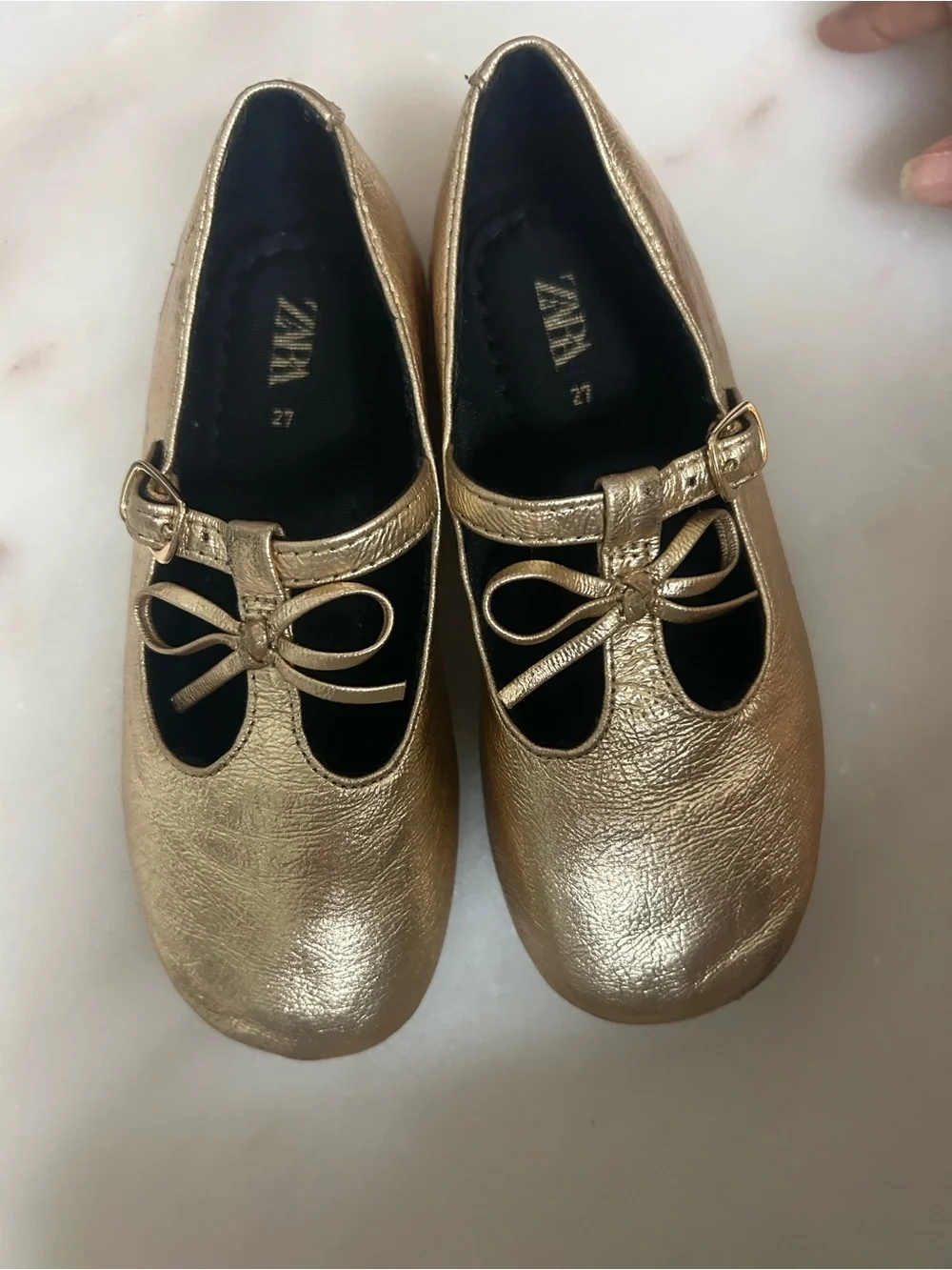 Zara Gold Metallic Toddler Mary Jane Shoes with Bow Strap